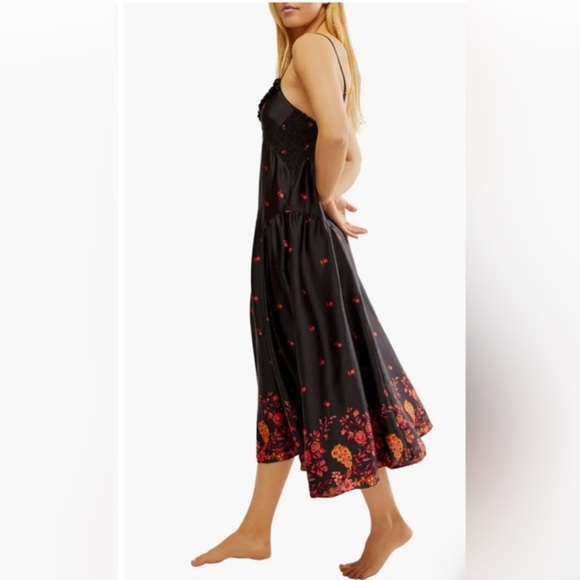 Free People Dresses & Skirts - Free People black On My Own red Floral Satin Nightgown dress size medium new